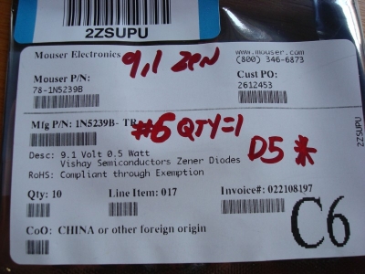 On the label:  Part name, Step # to install, total number to install, location, *=Sensitive