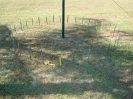 All 32 stakes in place.  The yellow stake marks the start of slice 1